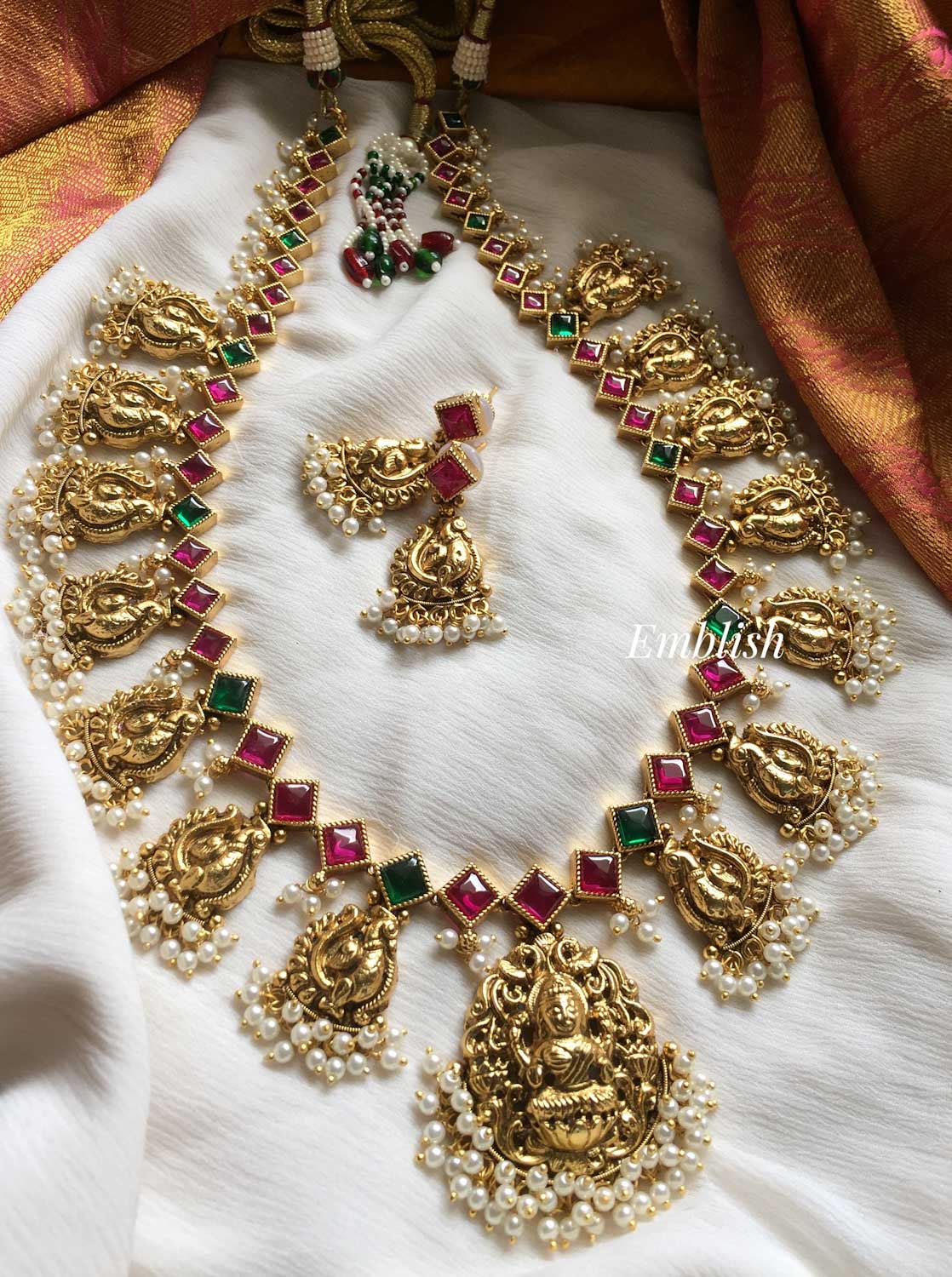 Lakshmi Annam drop diamond shape pearl drop neckpiece